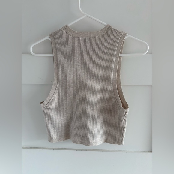 Aritzia Wilfred Reso Cropped Crew Neck Sweater Tank Heather Oatmeal size L - Picture 3 of 6